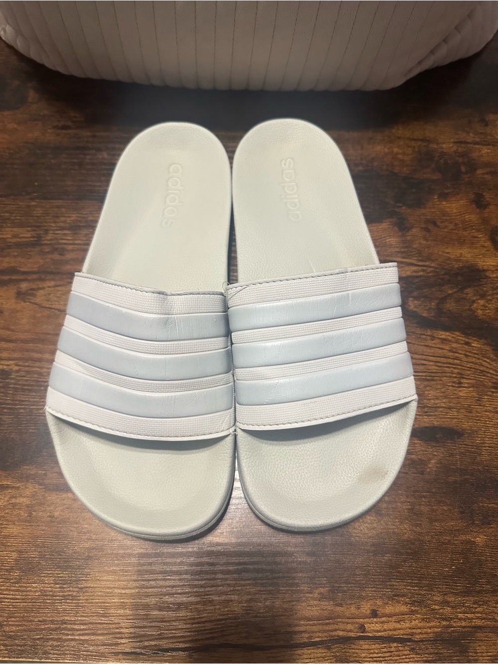 adidas Women’s Light Blue and White Slide Sandals